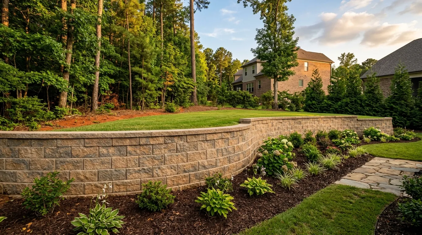 ALB Concrete Solutions Poured concrete retaining wall holding back a Triangle hillside